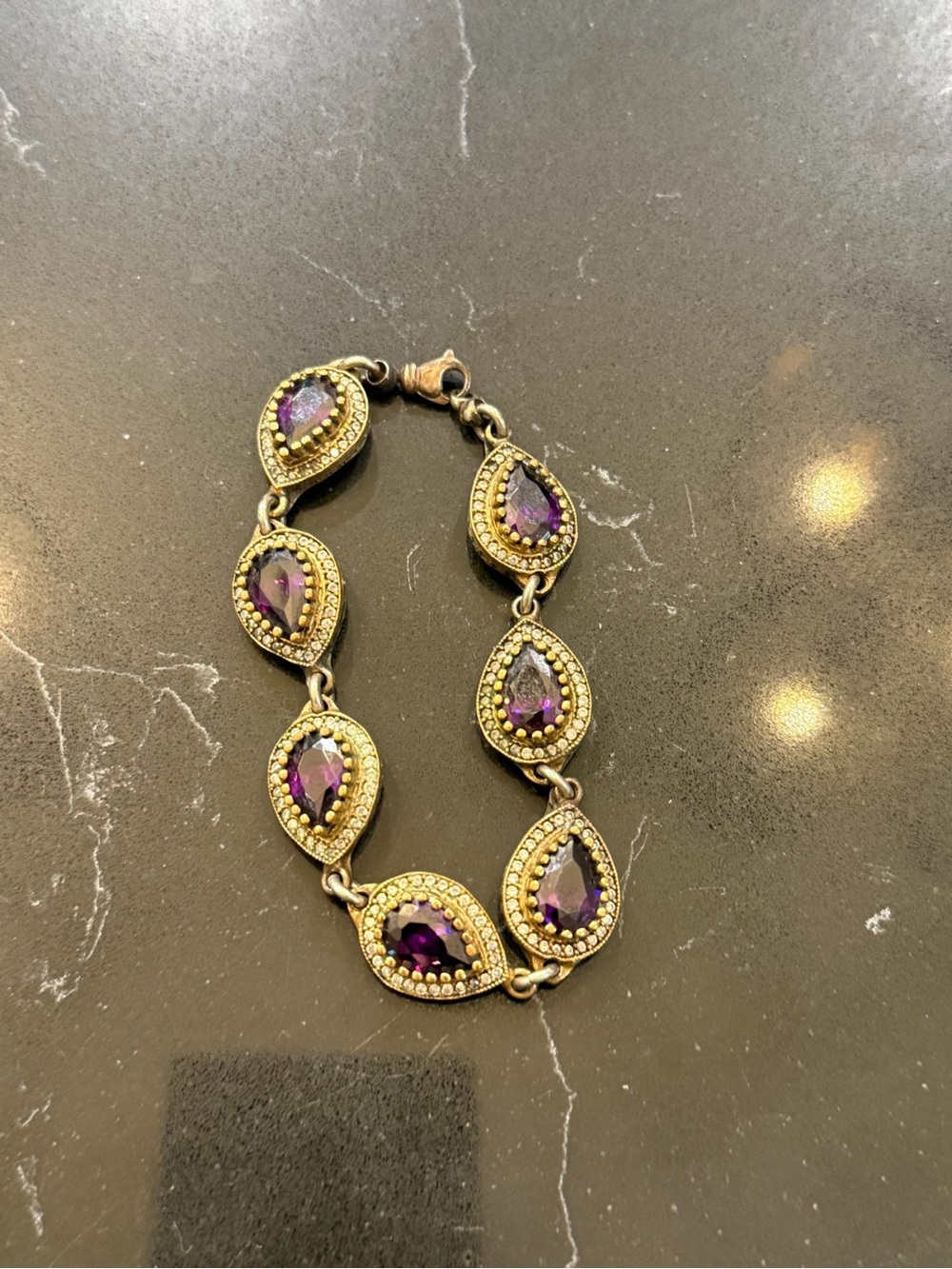 Vintage-Inspired Bracelet with Purple Teardrop Stones